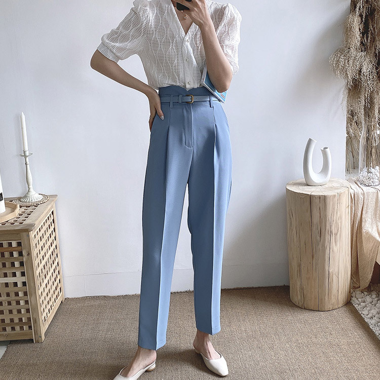 ベルト付き きれいめ 九分丈 テパードパンツ