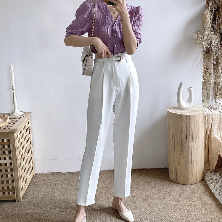 ベルト付き きれいめ 九分丈 テパードパンツ