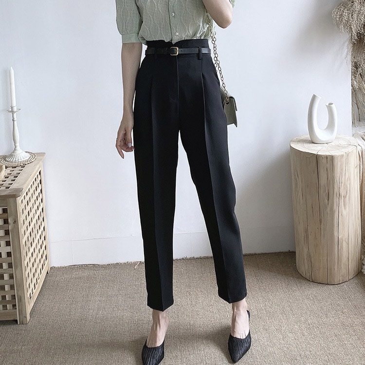 ベルト付き きれいめ 九分丈 テパードパンツ