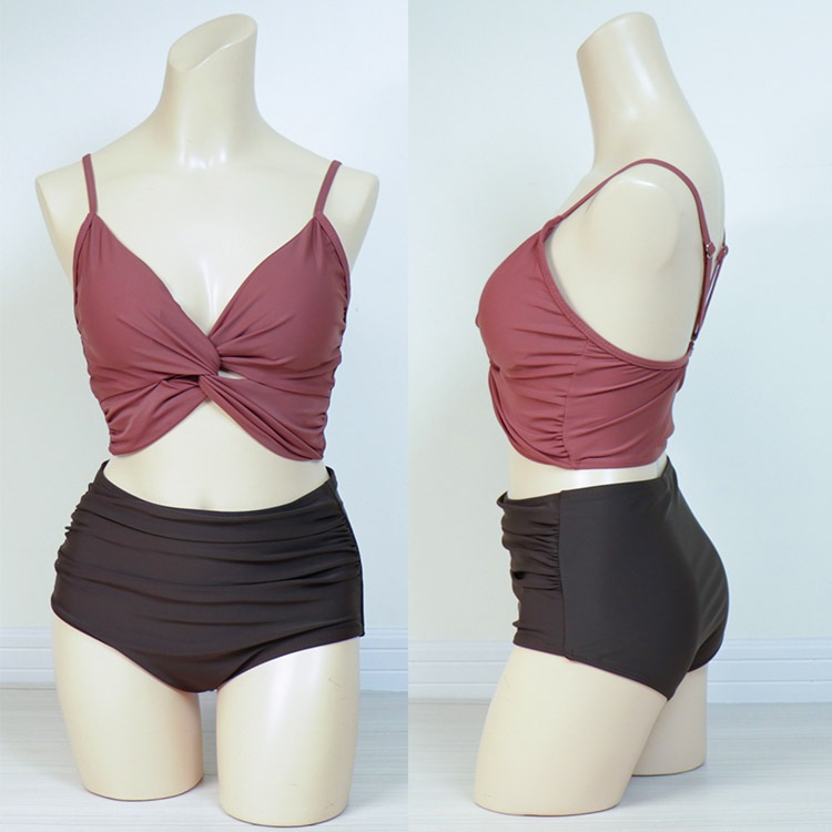 フロントクロス バイカラー ハイウエスト ビキニ 水着