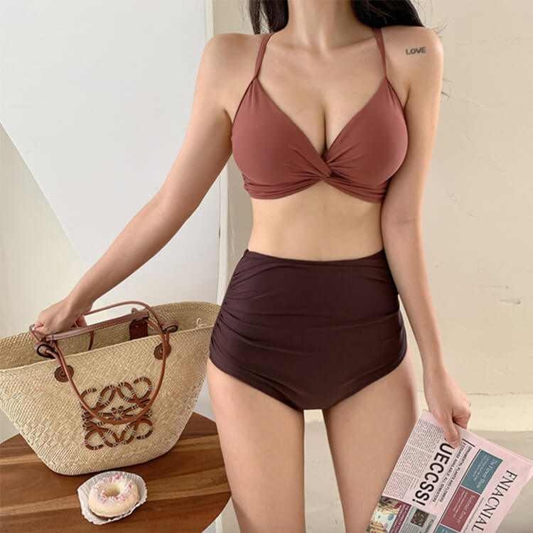 フロントクロス バイカラー ハイウエスト ビキニ 水着