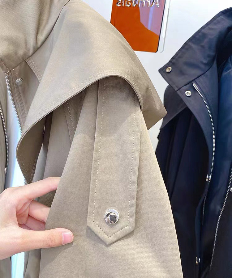 スタンドカラー ショート丈 フード付き トレンチコート