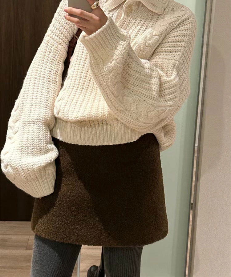 もこもこ ショート丈 台形 スカート