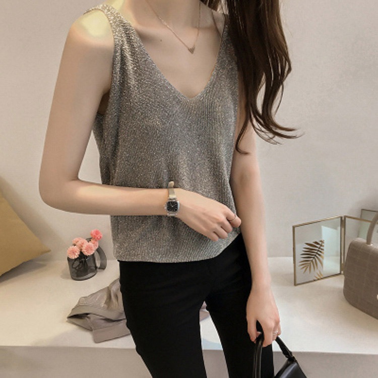 ラメ入り エレガント ニットキャミソール