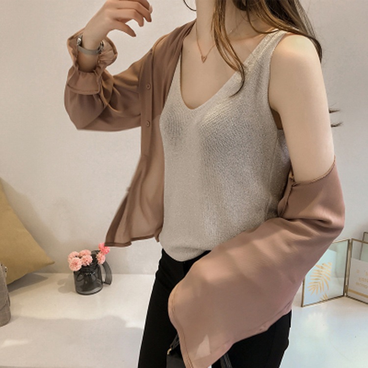 ラメ入り エレガント ニットキャミソール