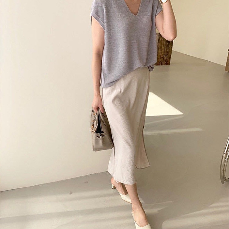 Vネック フレンチスリーブ ニット トップス