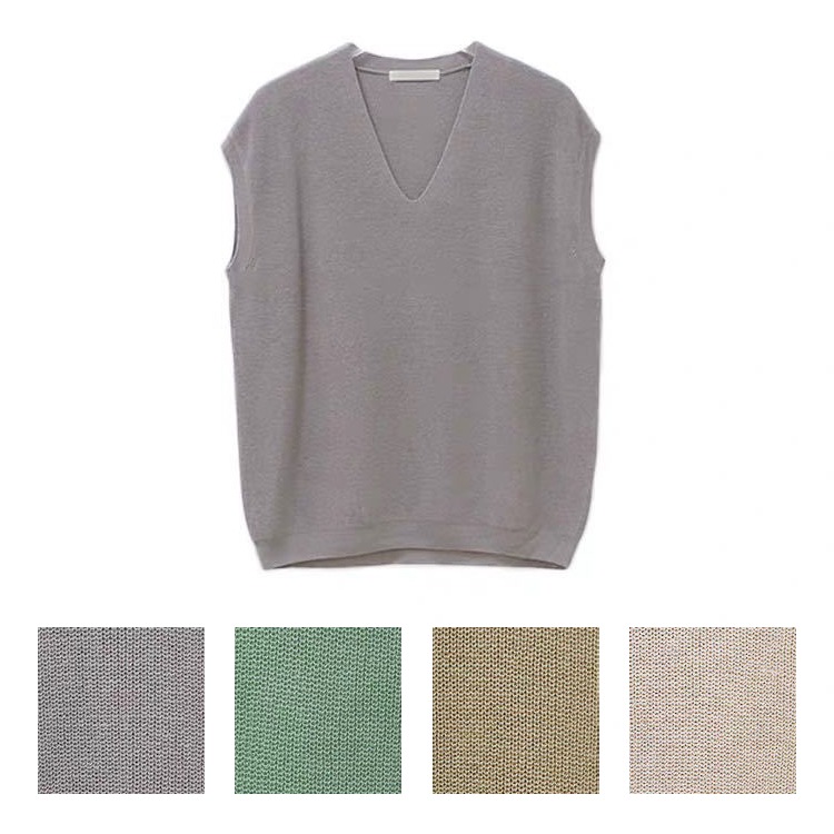 Vネック フレンチスリーブ ニット トップス