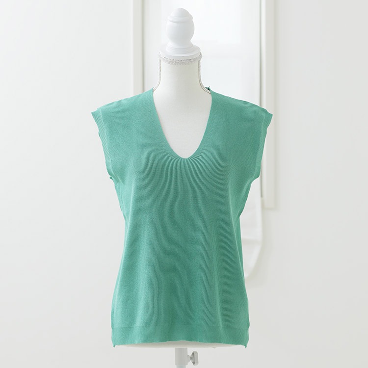 Vネック フレンチスリーブ ニット トップス