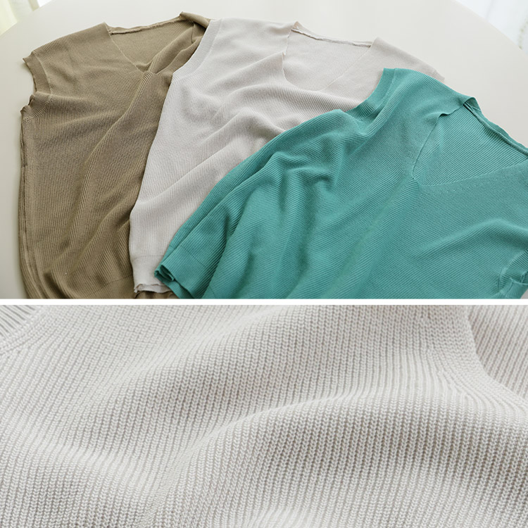 Vネック フレンチスリーブ ニット トップス