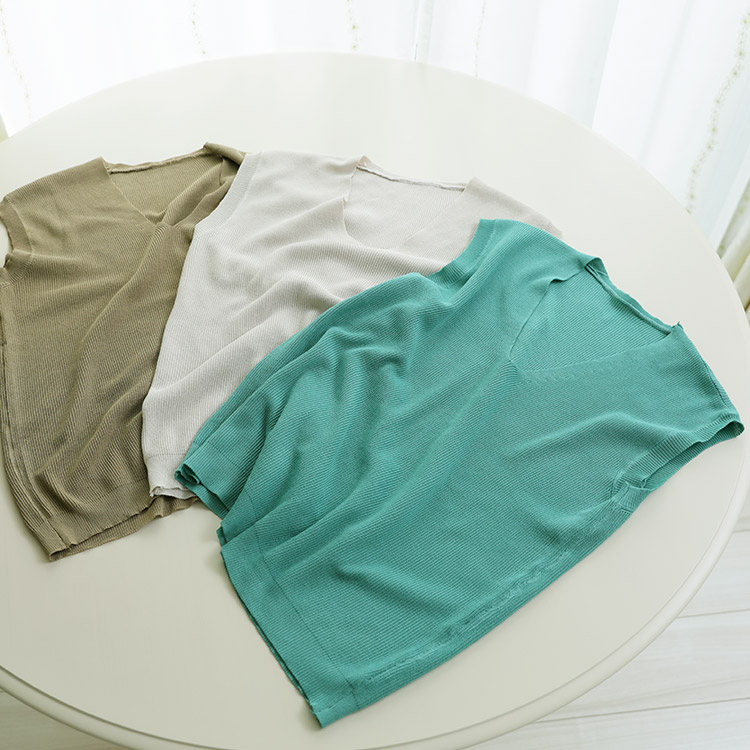 Vネック フレンチスリーブ ニット トップス