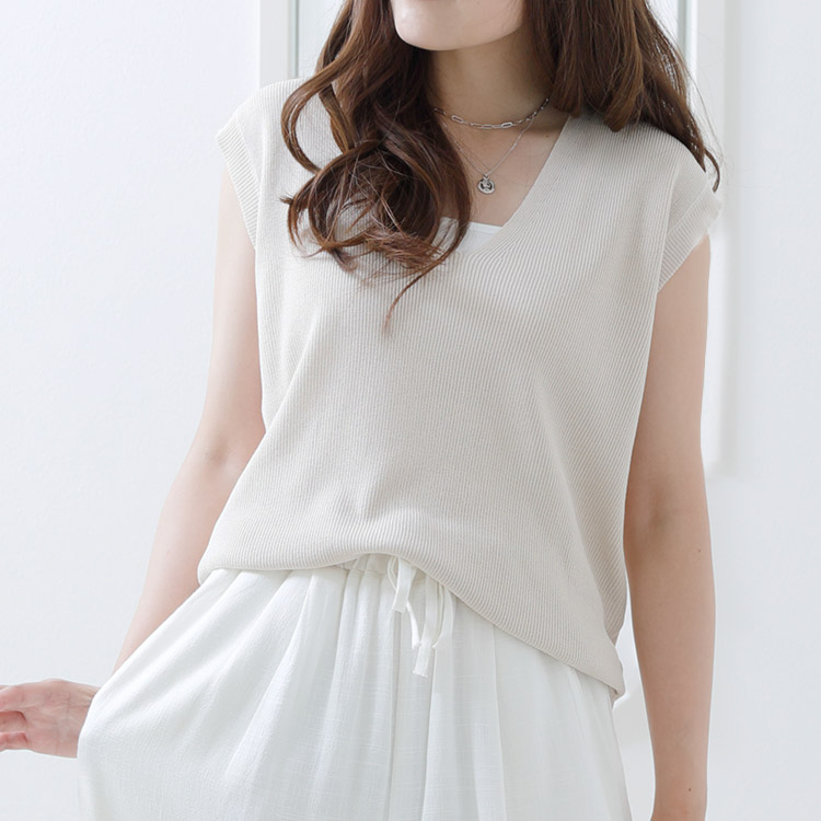 Vネック フレンチスリーブ ニット トップス