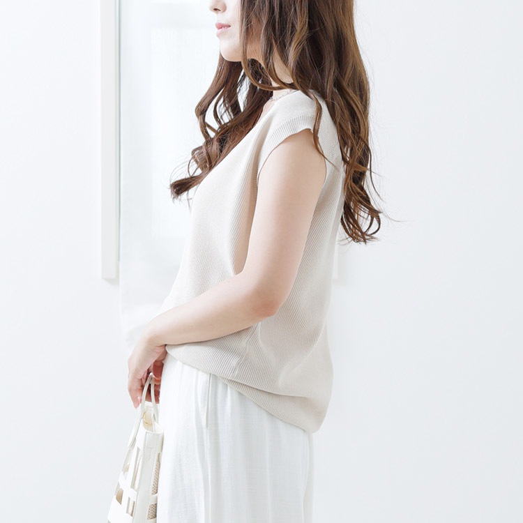 Vネック フレンチスリーブ ニット トップス