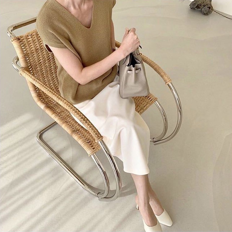 Vネック フレンチスリーブ ニット トップス