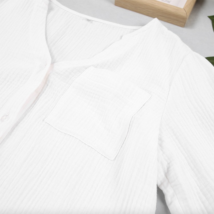 Vネック 長袖ブラウス ショートパンツ セットアップ