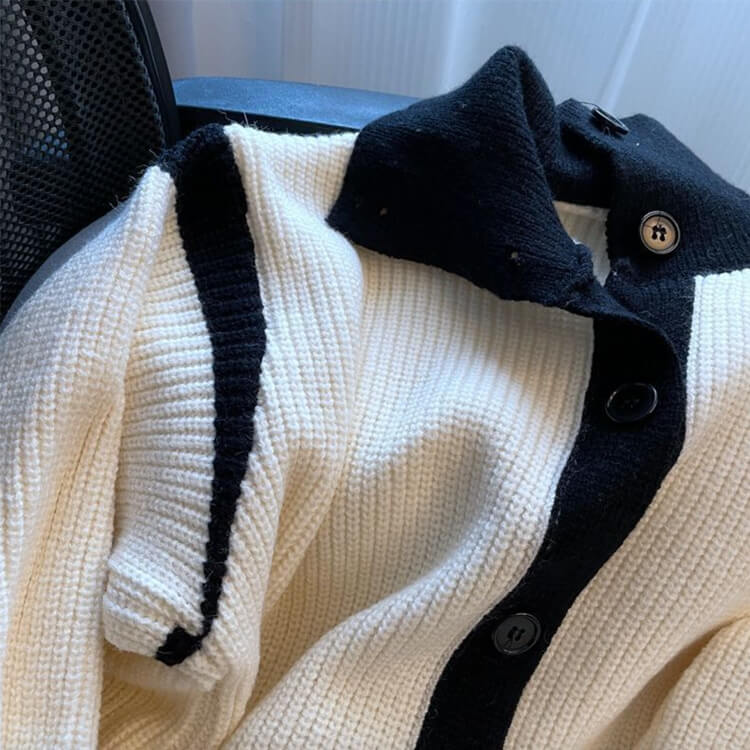 2WAY ハイネック バイカラー リブニットカーディガン