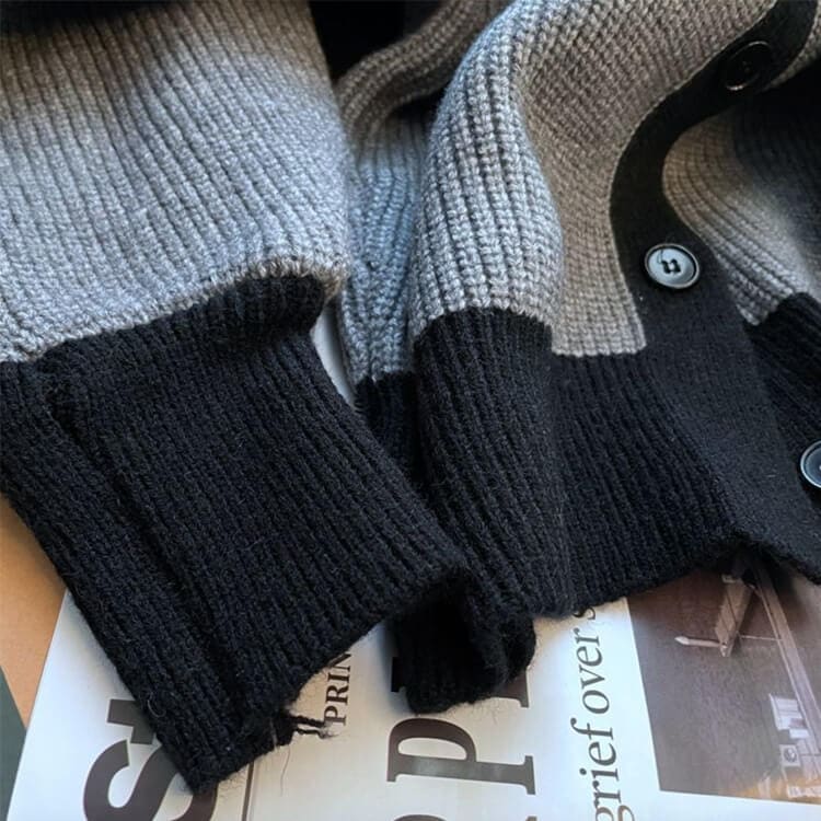 2WAY ハイネック バイカラー リブニットカーディガン