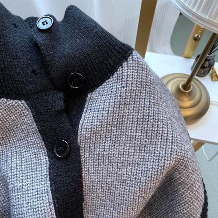 2WAY ハイネック バイカラー リブニットカーディガン