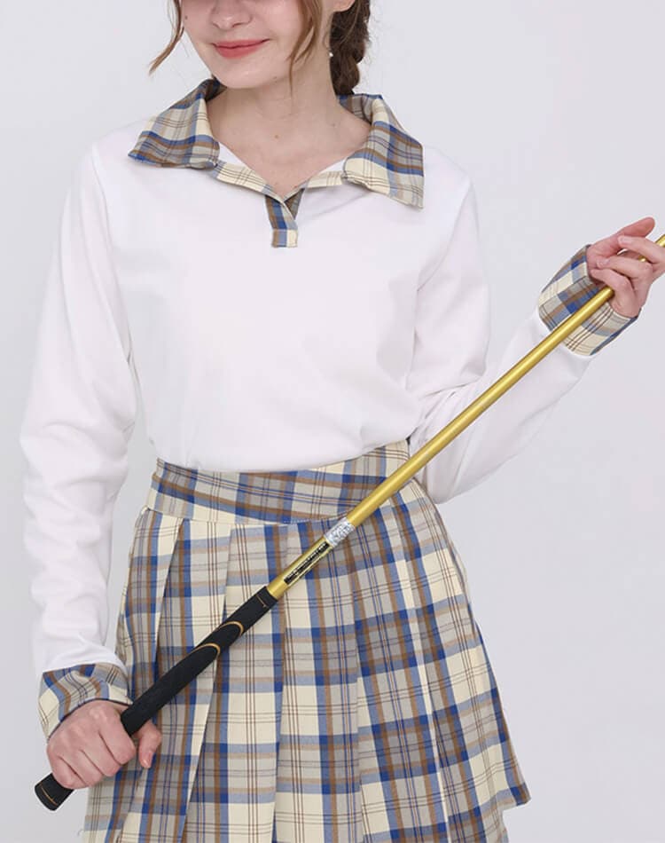 G/FORE 総柄ポロシャツ＋プリーツスカート 韓国風 ゴルフ女子人気⭐ G/FORE 総柄ポロシャツ＋プリーツスカート 韓国風 ゴルフ女子人気⭐