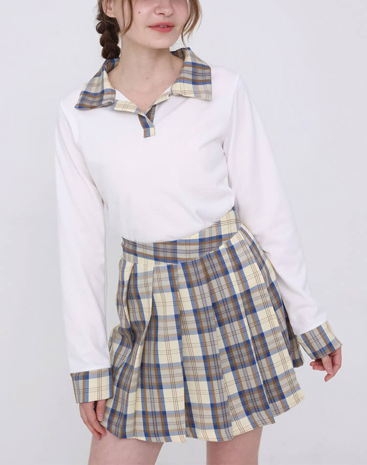 韓国 ゴルフウェア 長袖 チェック柄 レディース ポロシャツ