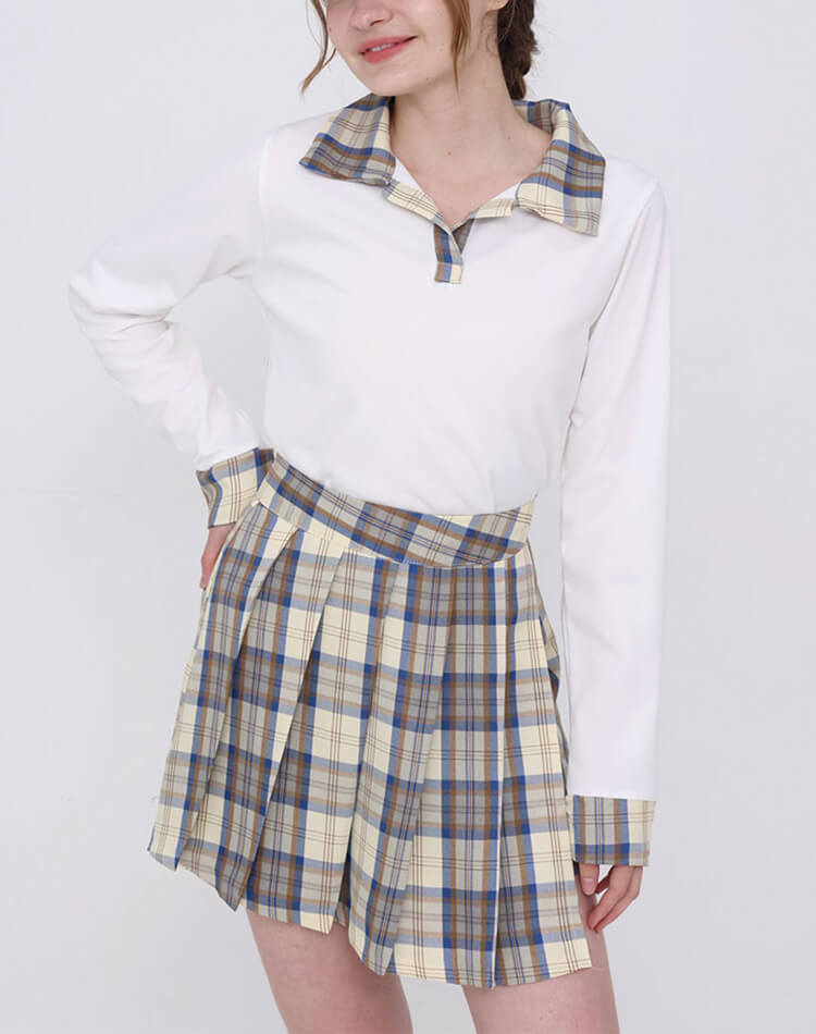 韓国 ゴルフウェア 長袖 チェック柄 レディース ポロシャツ