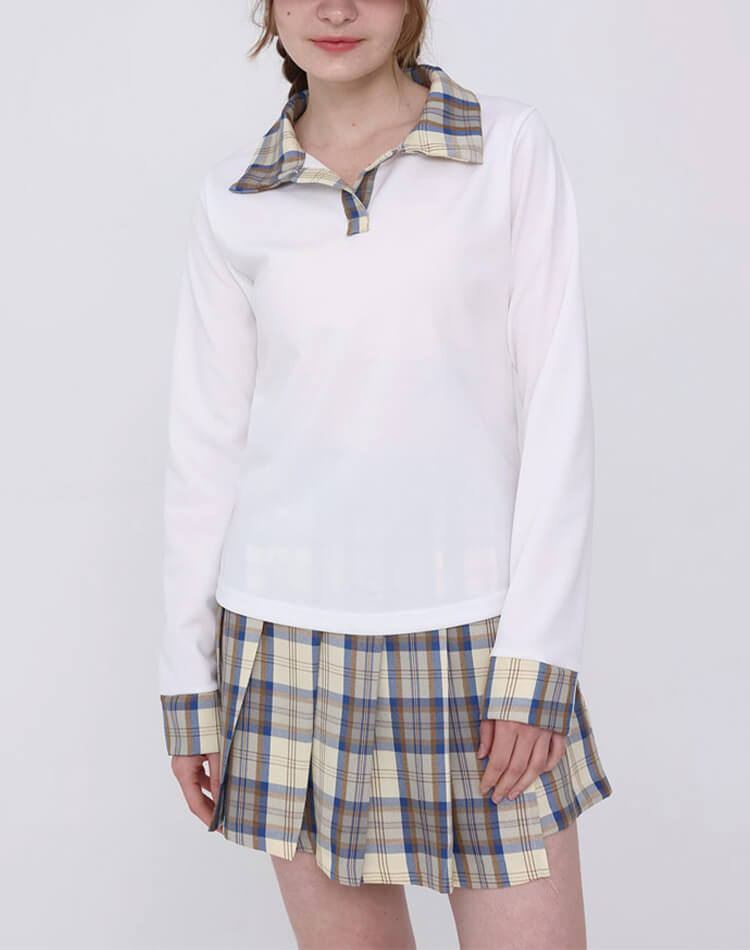 韓国 ゴルフウェア 長袖 チェック柄 レディース ポロシャツ