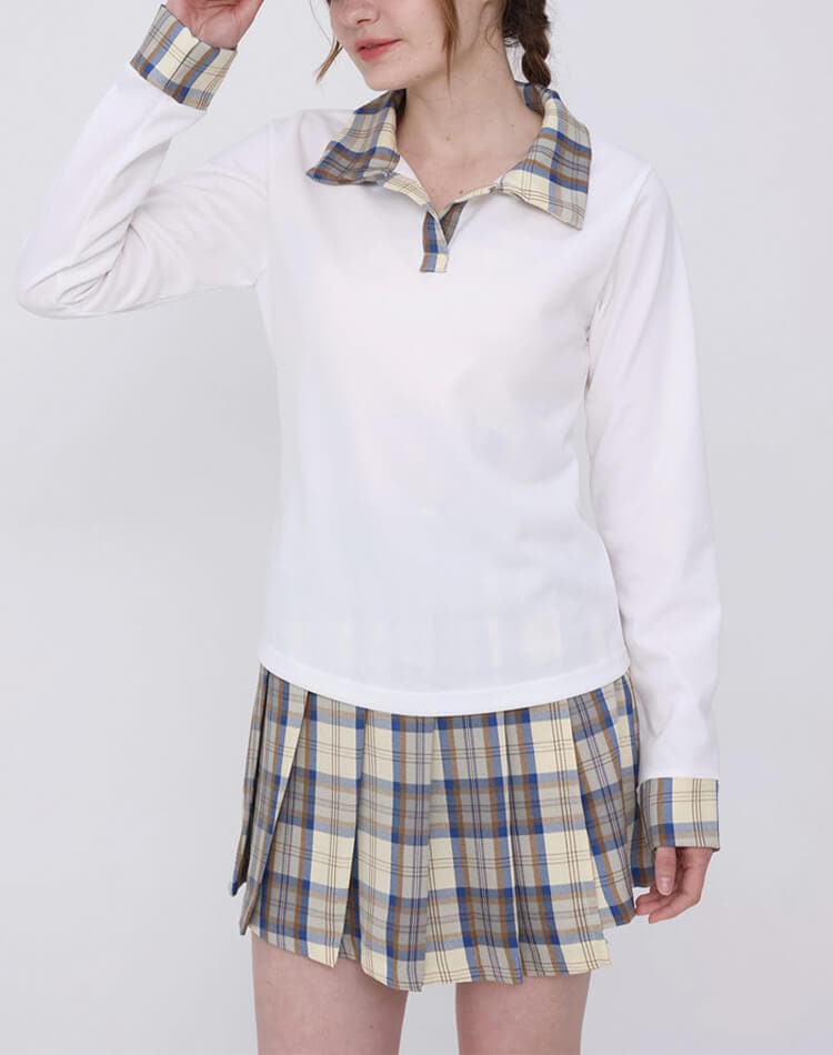 韓国 ゴルフウェア 長袖 チェック柄 レディース ポロシャツ | ゴルフ