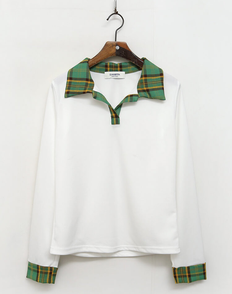 韓国 ゴルフウェア 長袖 チェック柄 レディース ポロシャツ