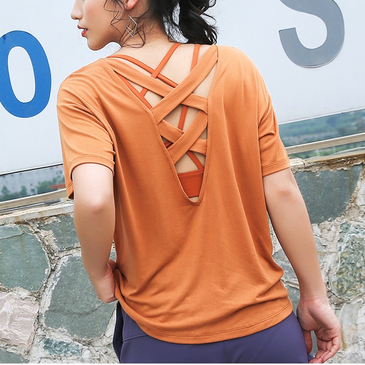 バッククロス 半袖 ヨガTシャツ スポーツウェア