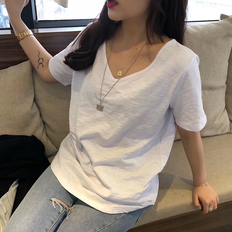 天竺コットン 無地 Vネック 半袖 Tシャツ