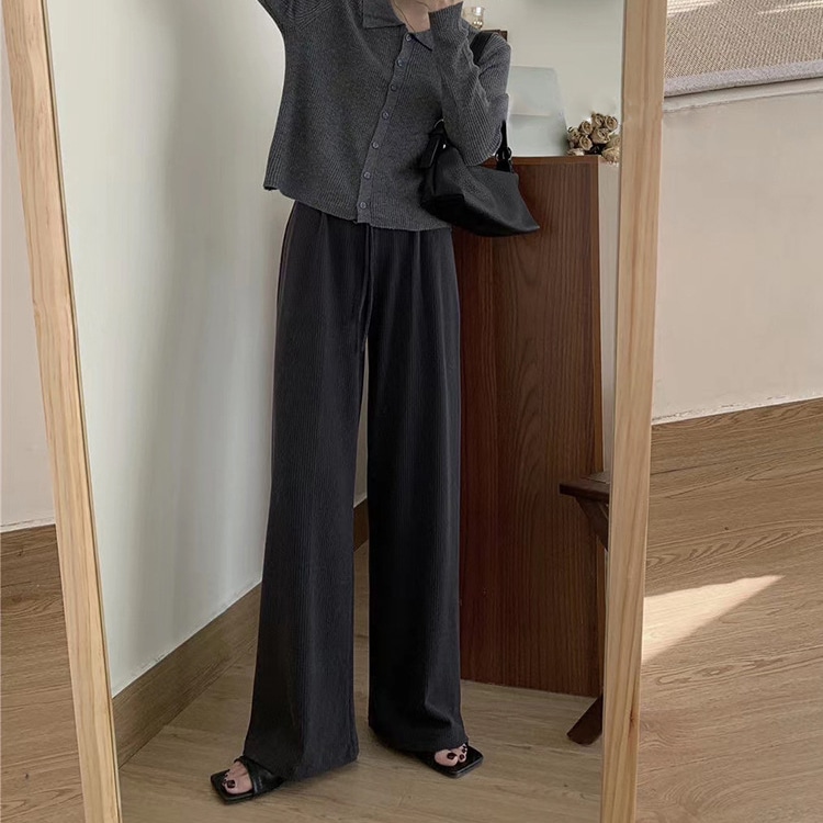 くすみカラー 縦ライン ゆったり ワイドパンツ