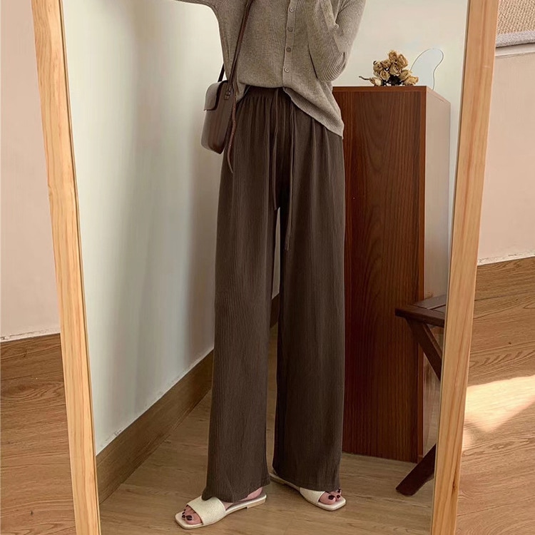 くすみカラー 縦ライン ゆったり ワイドパンツ