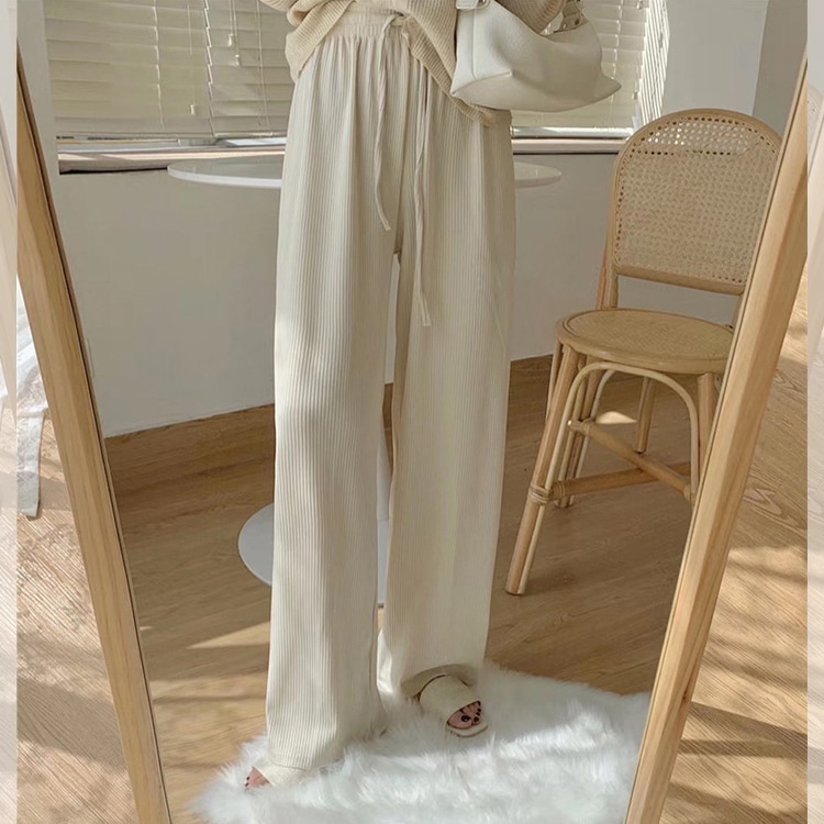 くすみカラー 縦ライン ゆったり ワイドパンツ