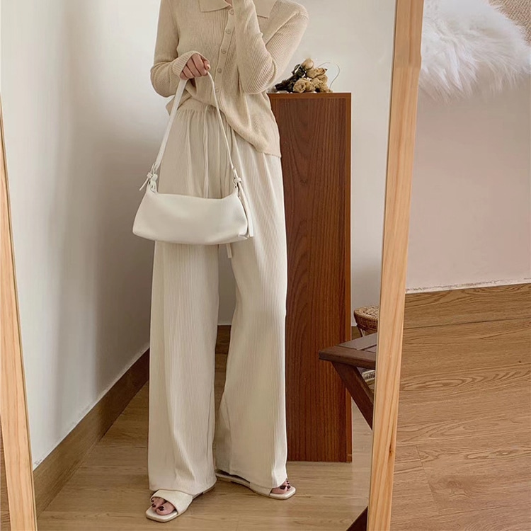 くすみカラー 縦ライン ゆったり ワイドパンツ
