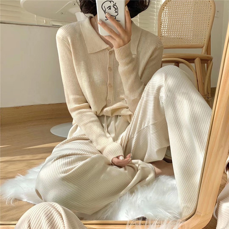 くすみカラー 縦ライン ゆったり ワイドパンツ