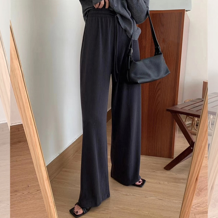 くすみカラー 縦ライン ゆったり ワイドパンツ