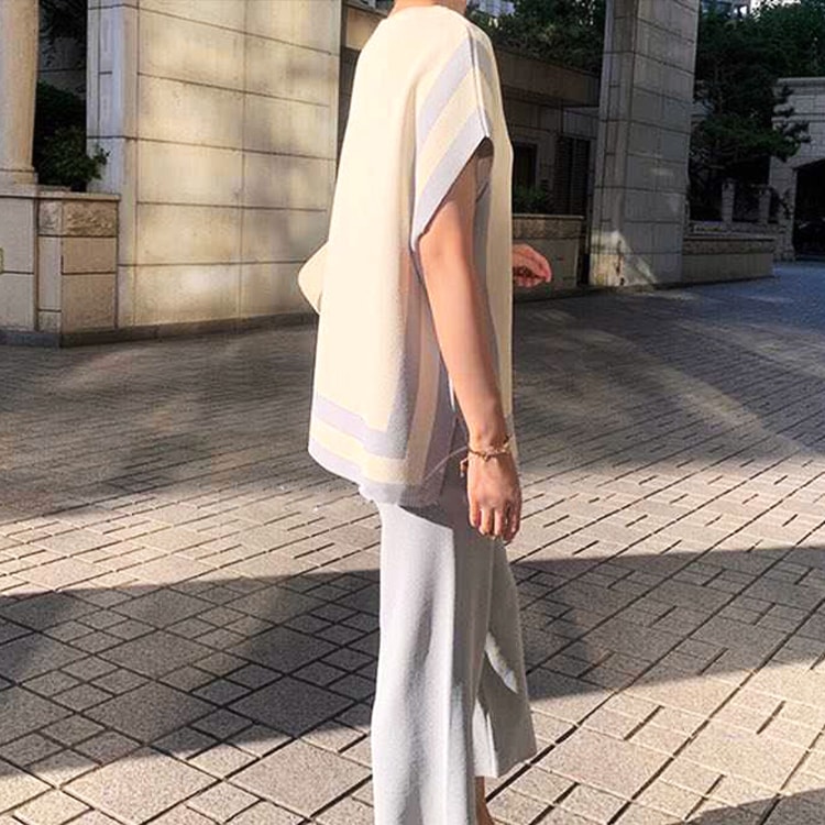 バイカラー 半袖 サマーニット セットアップ