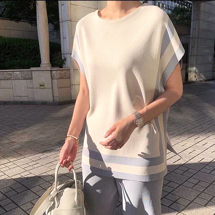 バイカラー 半袖 サマーニット セットアップ