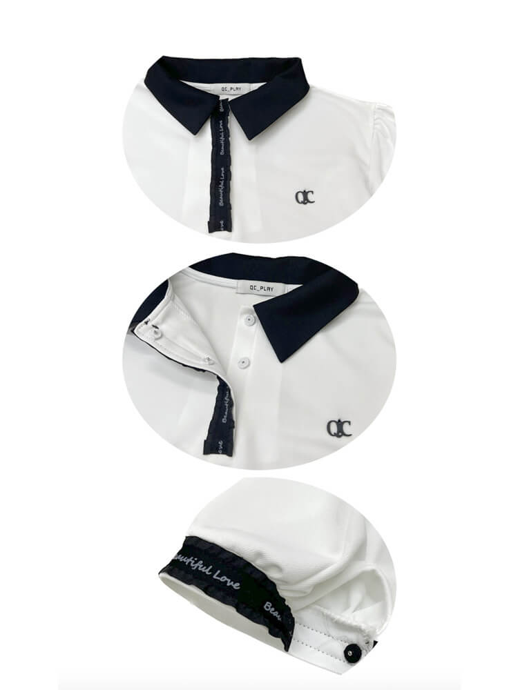 韓国ゴルフウェア バイカラー パフスリーブ トップス