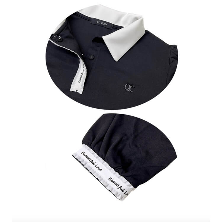 韓国ゴルフウェア バイカラー パフスリーブ トップス