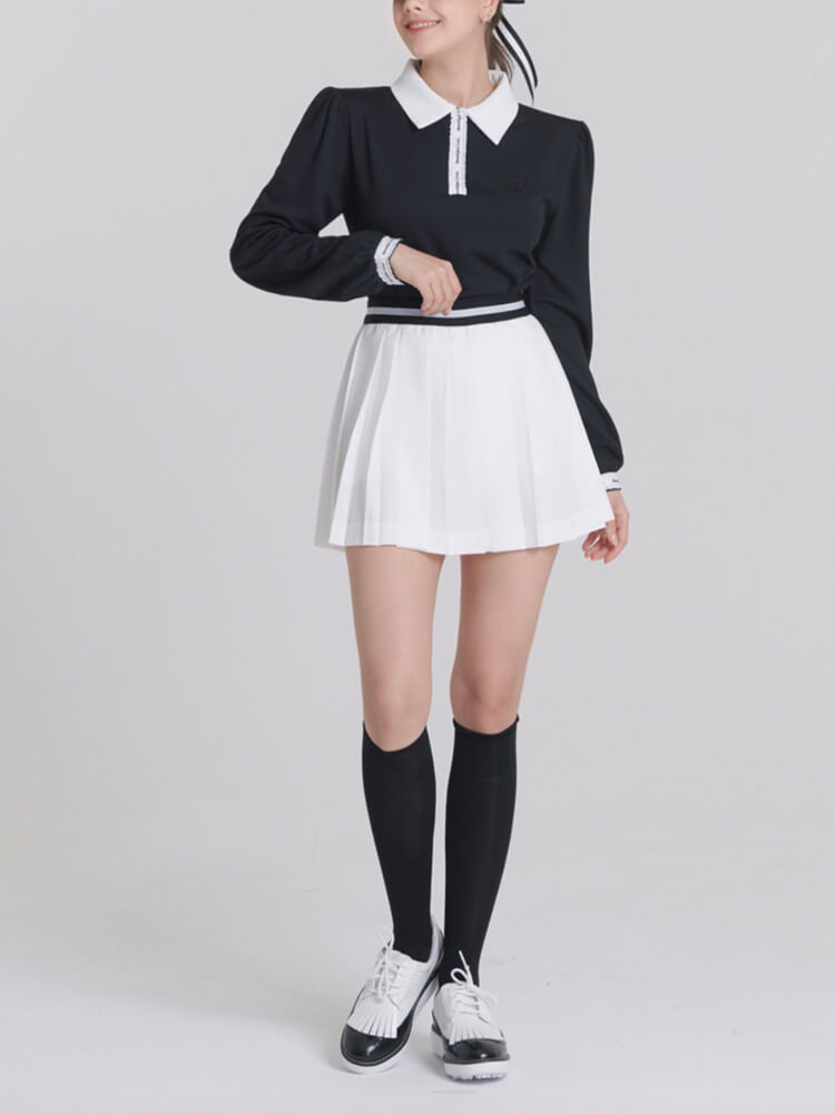 韓国ゴルフウェア バイカラー パフスリーブ トップス