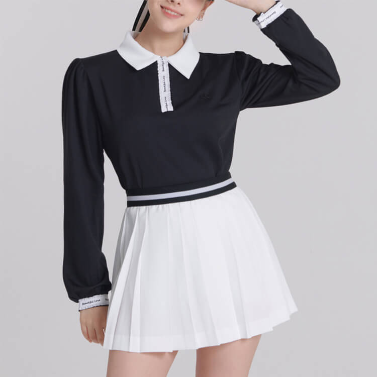 韓国ゴルフウェア バイカラー パフスリーブ トップス