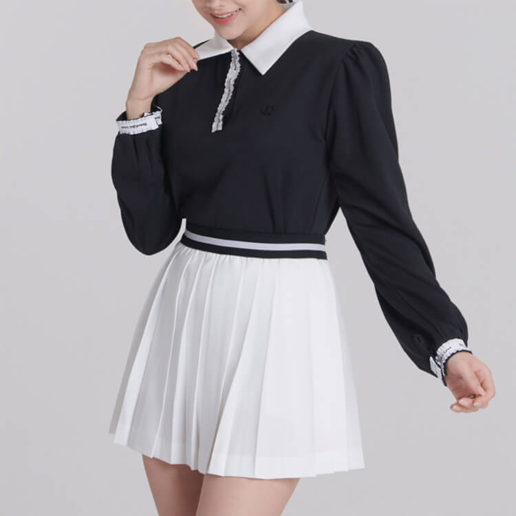 韓国ゴルフウェア バイカラー パフスリーブ トップス