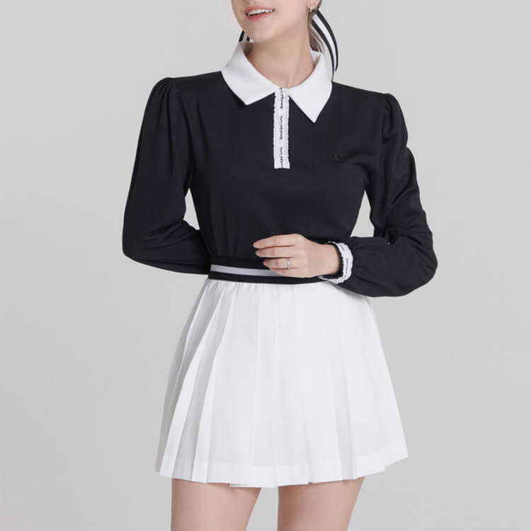 韓国ゴルフウェア バイカラー パフスリーブ トップス