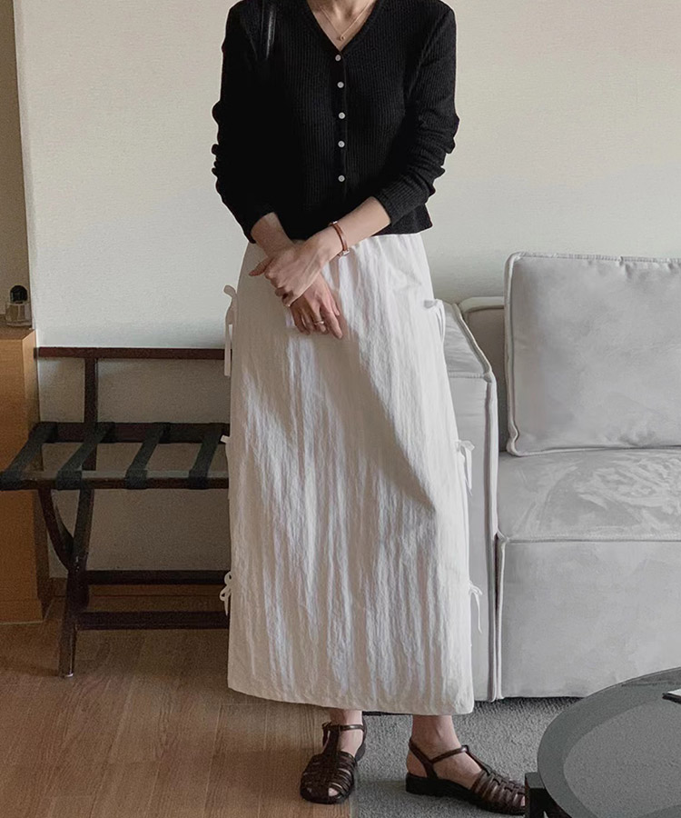 サイドリボン ロング丈 Aライン スカート