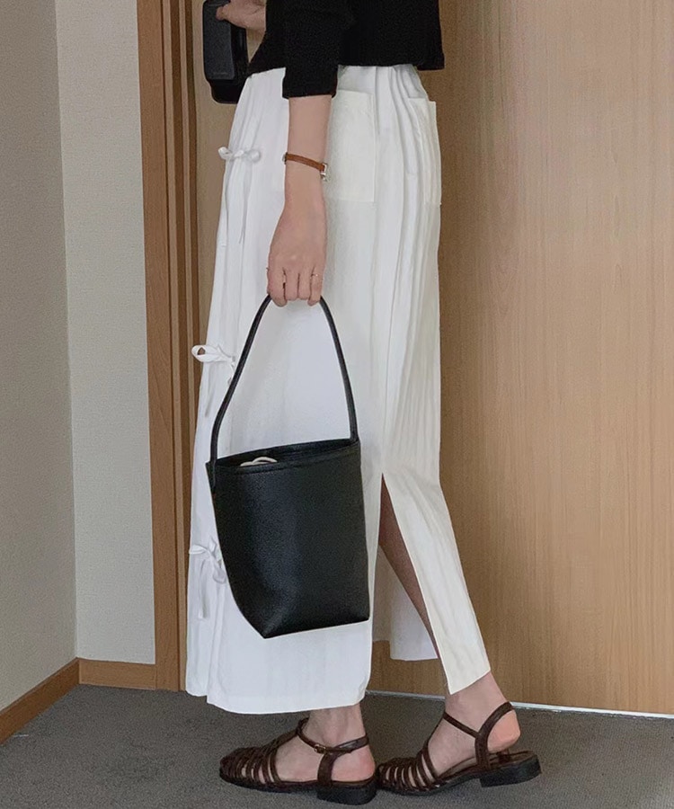 サイドリボン ロング丈 Aライン スカート