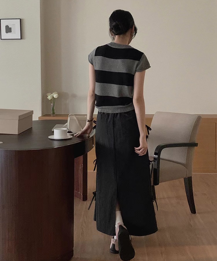 サイドリボン ロング丈 Aライン スカート