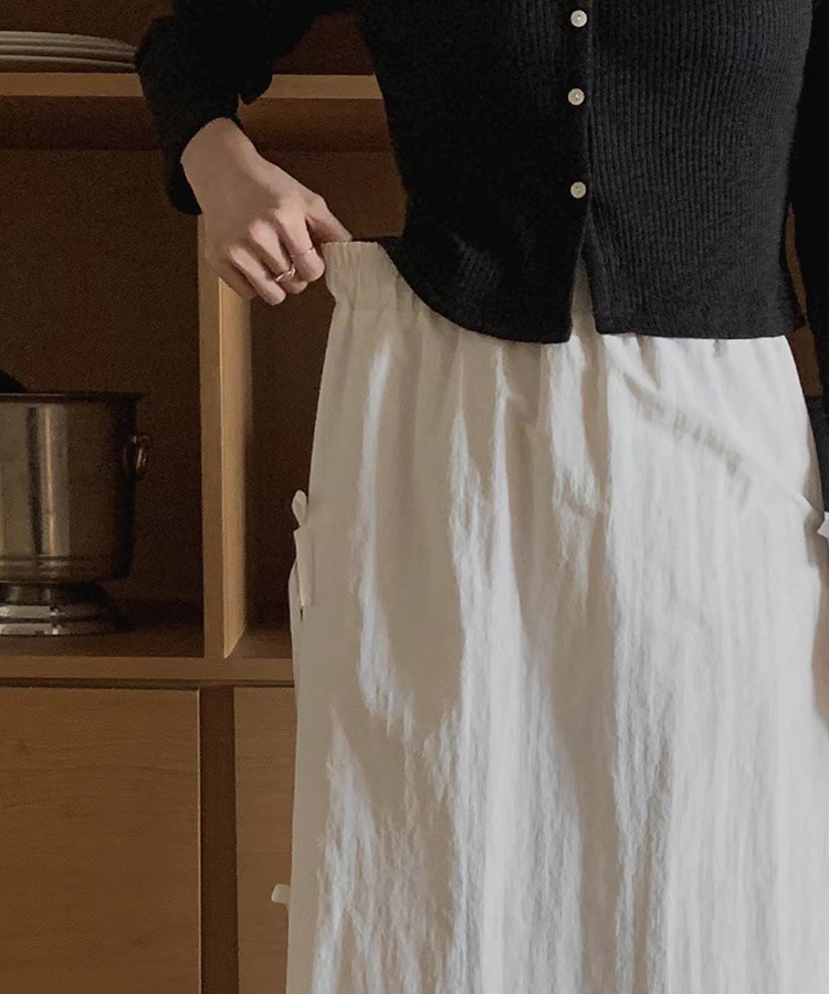 サイドリボン ロング丈 Aライン スカート