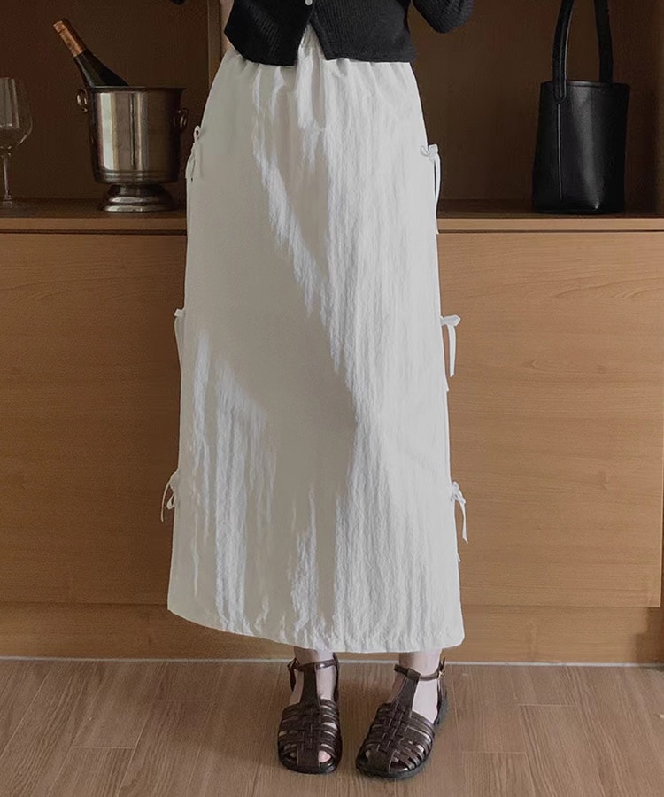 サイドリボン ロング丈 Aライン スカート