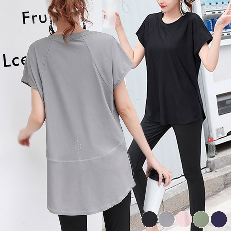 ゆったり ストレッチ スポーツ ロング丈 半袖 Tシャツ