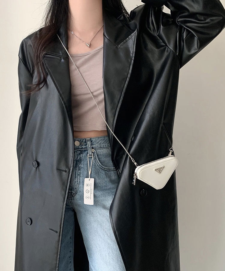 ダブルボタン ロング丈 レザー コート